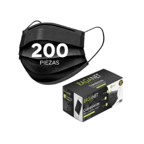 Raganet, 200 cubre bocas tricapa termosellado color negro calidad premium (200 piezas)