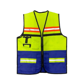Chaleco reflejante de seguridad bicolor amarillo y azul tipo industrial
